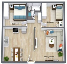 2 Bedroom 1 Bath floor plan